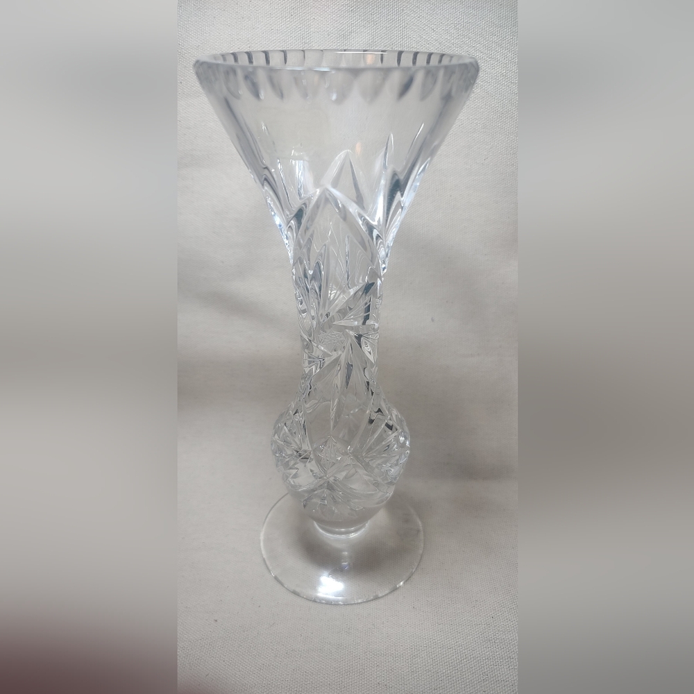 OFNAH Windsor Lead Crystal Fluted Bud Vase Made In POLAND ~ VTG Heavy Gorgeous